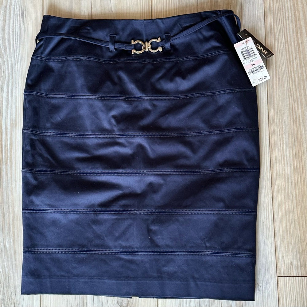 Navy Blue Skirt with Chrome Belt Detail